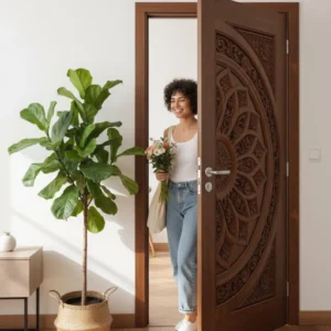 Hand Carved Wooden Main Door Luxury Solid Wood Entrance Door Custom Size