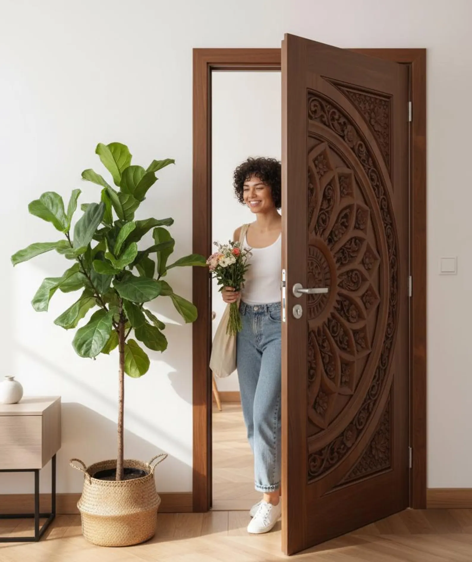 Hand Carved Wooden Main Door Luxury Solid Wood Entrance Door Custom Size