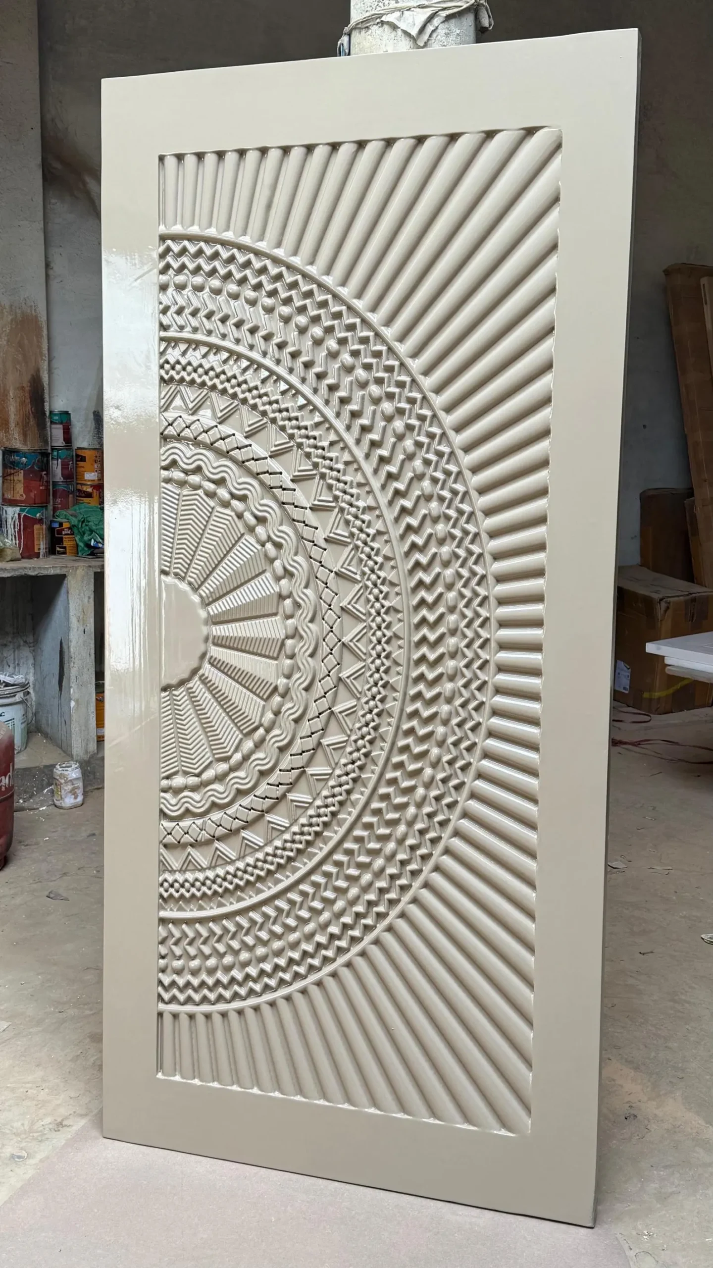 Hand-Carved Teak Wood Entrance Door: Sagwan Off-White Finish - Image 2