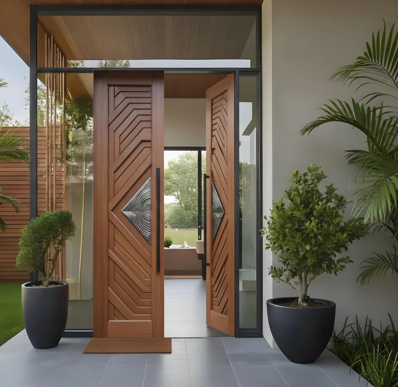 Hand-Carved Teak Wood Double Door: Sagwan Entrance, Custom Size Available