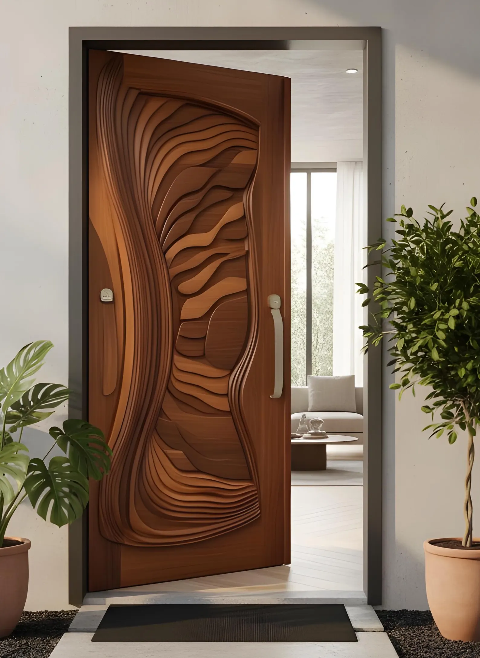 Hand-Carved Teak Wood Entrance Door: Elegant Sagwan Wooden Gate