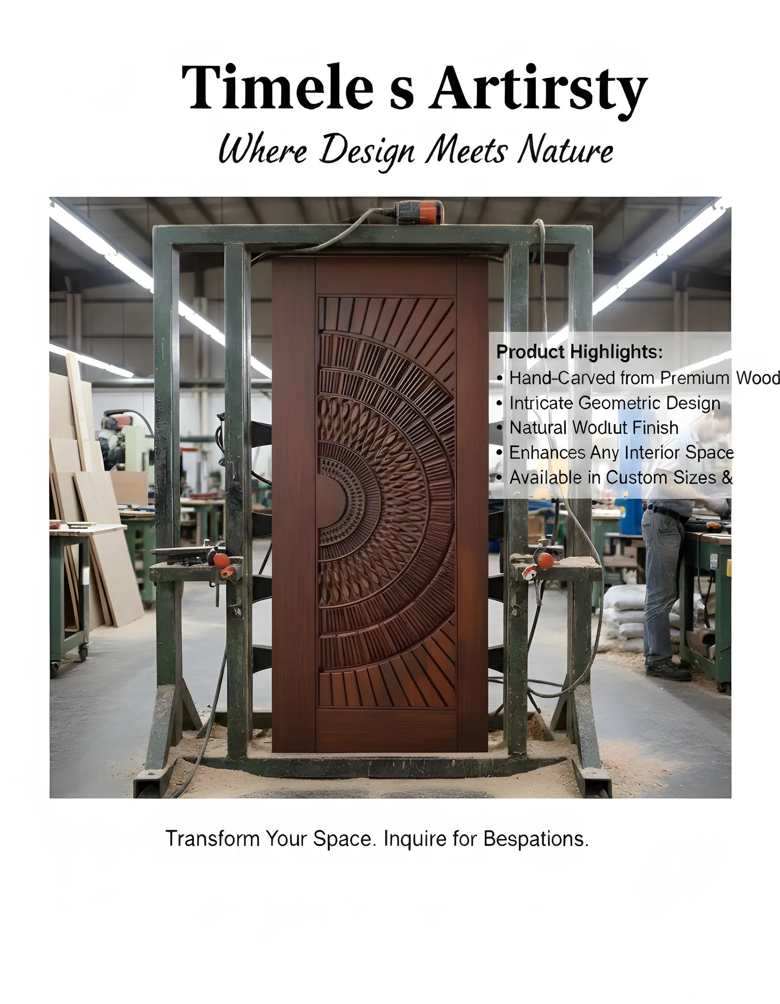 Hand-Carved Teak Wood Entrance Door - Sagwan MKH KRAFTS - Elegant Design - Image 3