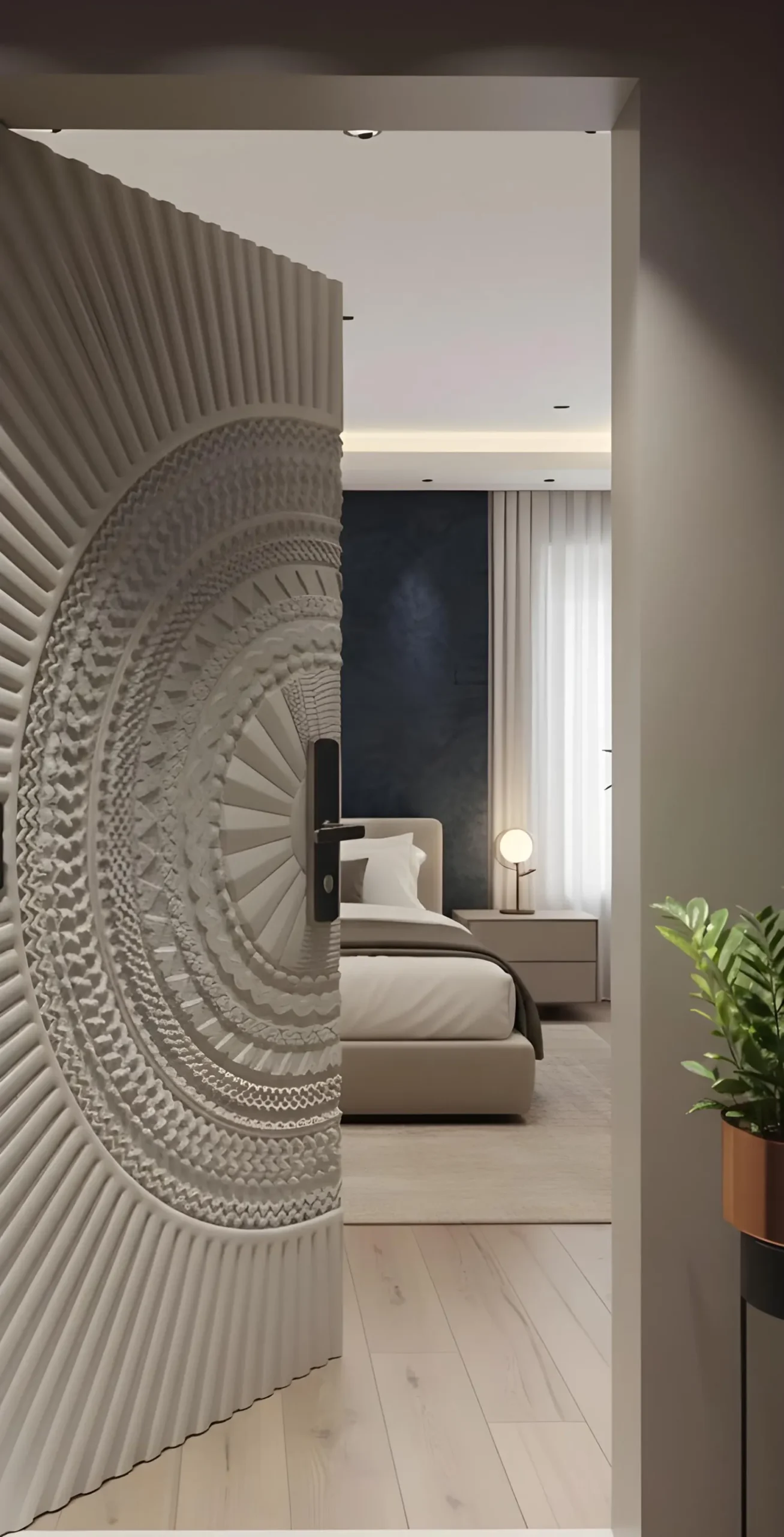 Hand-Carved Teak Wood Entrance Door: Sagwan Off-White Finish - Image 3