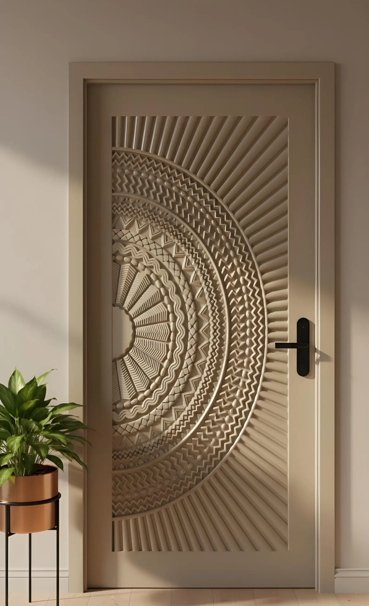 Hand-Carved Teak Wood Entrance Door: Sagwan Off-White Finish