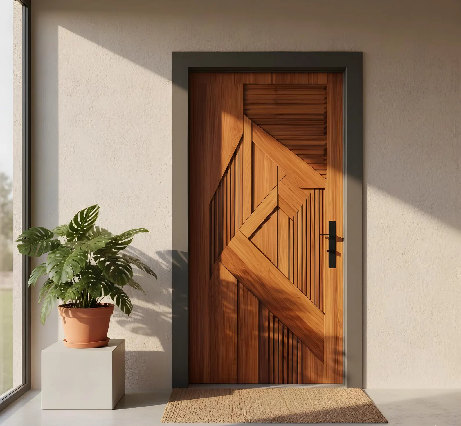 Hand-Carved Teak Wood Entrance Door Sagwan MKH KRAFTS - Elegant Design Customization Available