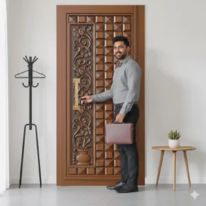 Hand-Carved Teak Wood Entrance Door - Sagwan MKH KRAFTS - Elegant Design
