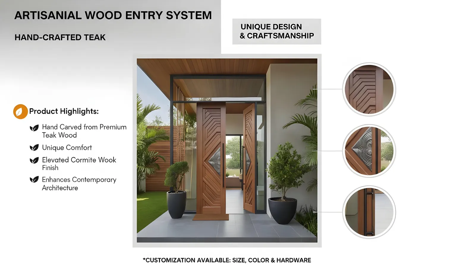 Hand-Carved Teak Wood Double Door: Sagwan Entrance, Custom Size Available - Image 2