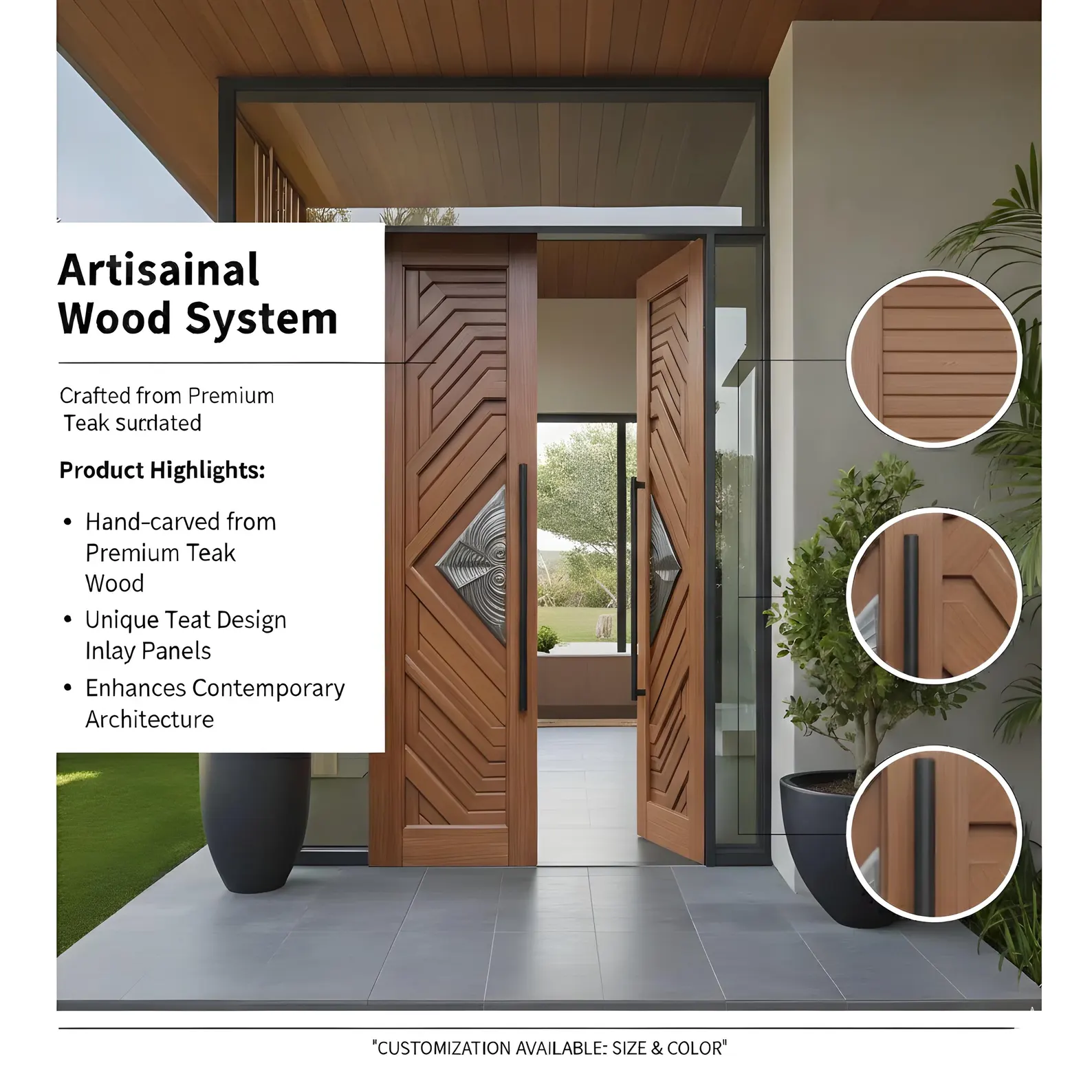 Hand-Carved Teak Wood Double Door: Sagwan Entrance, Custom Size Available - Image 3