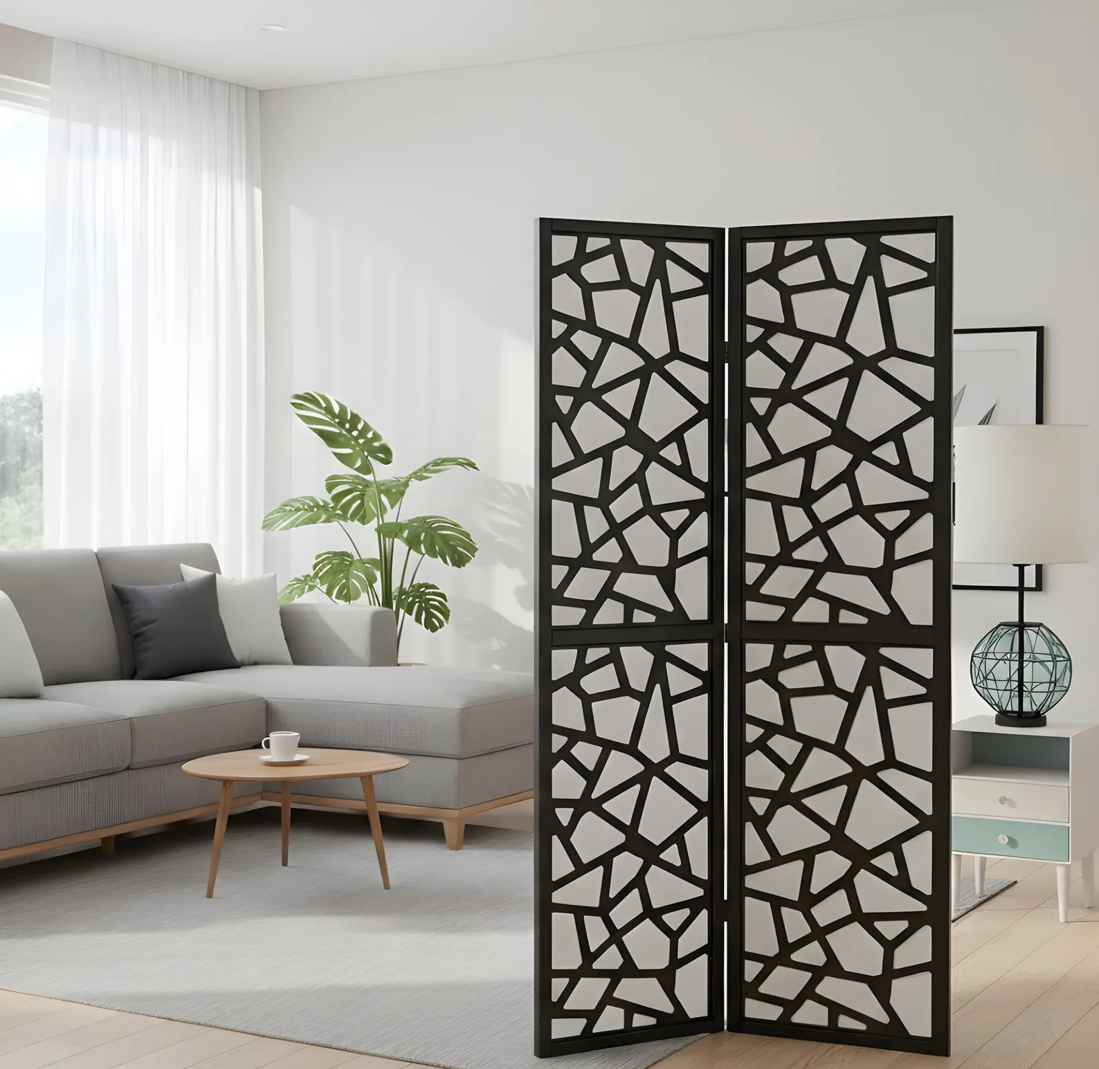 Handcrafted Wooden Room Divider Partition 6 ft Foldable Privacy Screen Customizable - Image 3