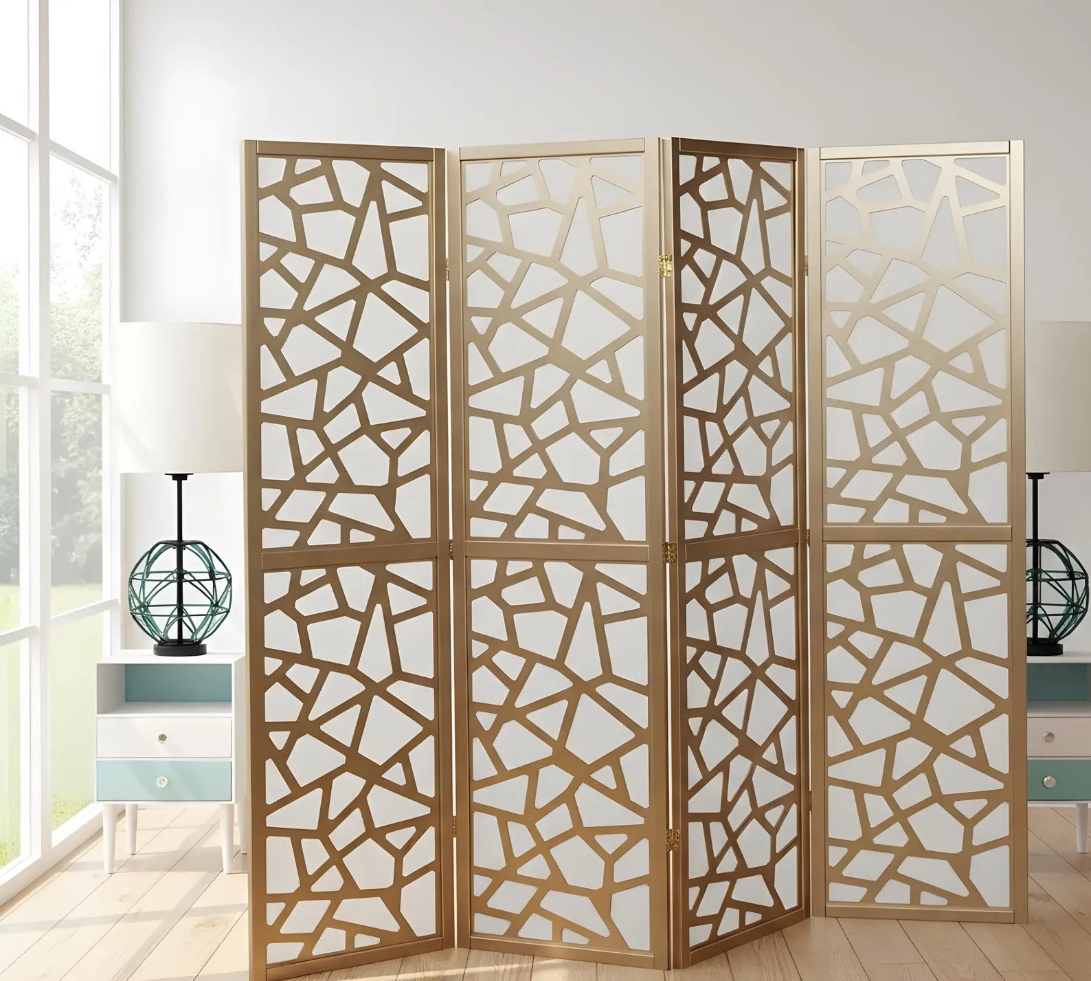 Handcrafted Wooden Room Divider Partition 6 ft Foldable Privacy Screen Customizable