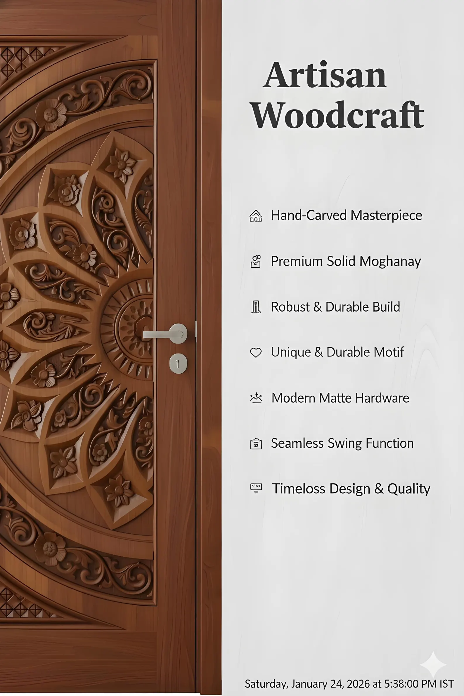 Hand Carved Wooden Main Door Luxury Solid Wood Entrance Door Custom Size - Image 4