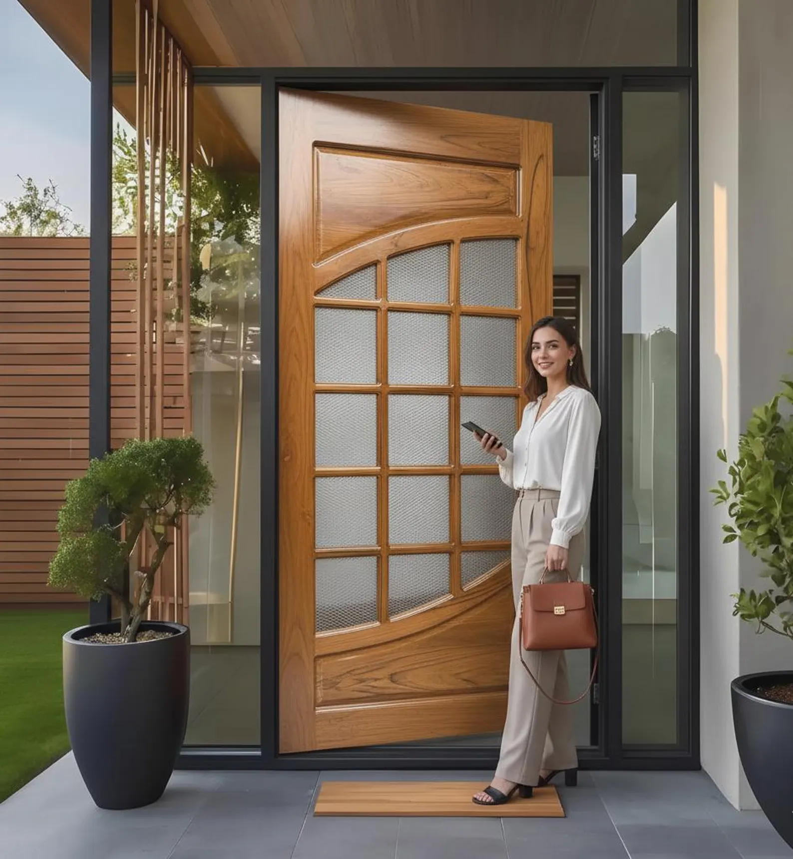 Hand-Carved Teak Wood Entrance Door: Elegant Sagwan Wooden Gate