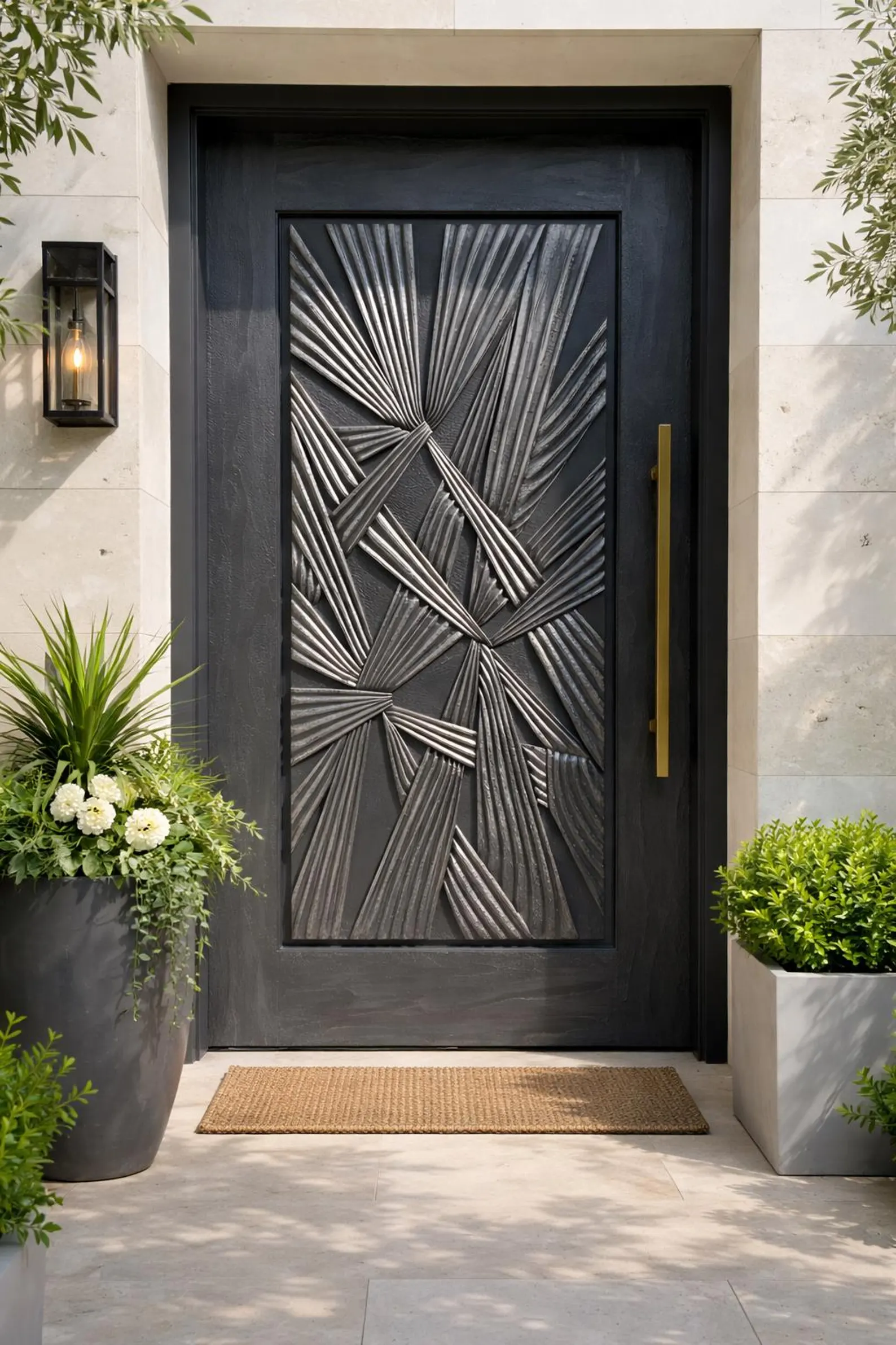 Handcrafted Sagwan Teak Wood Door Panel | Modern Carved Entrance - Image 2