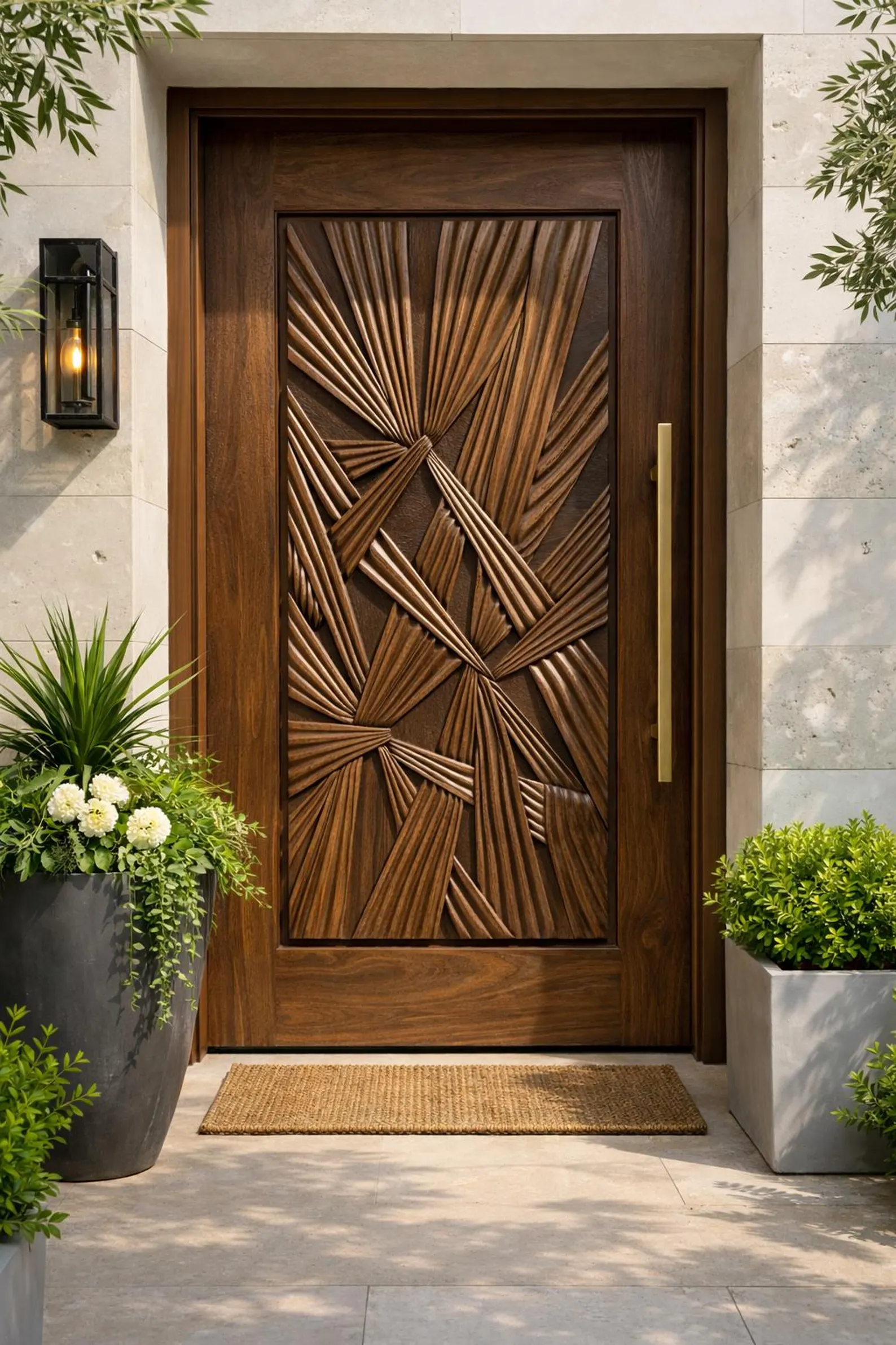 Handcrafted Sagwan Teak Wood Door Panel | Modern Carved Entrance - Image 4