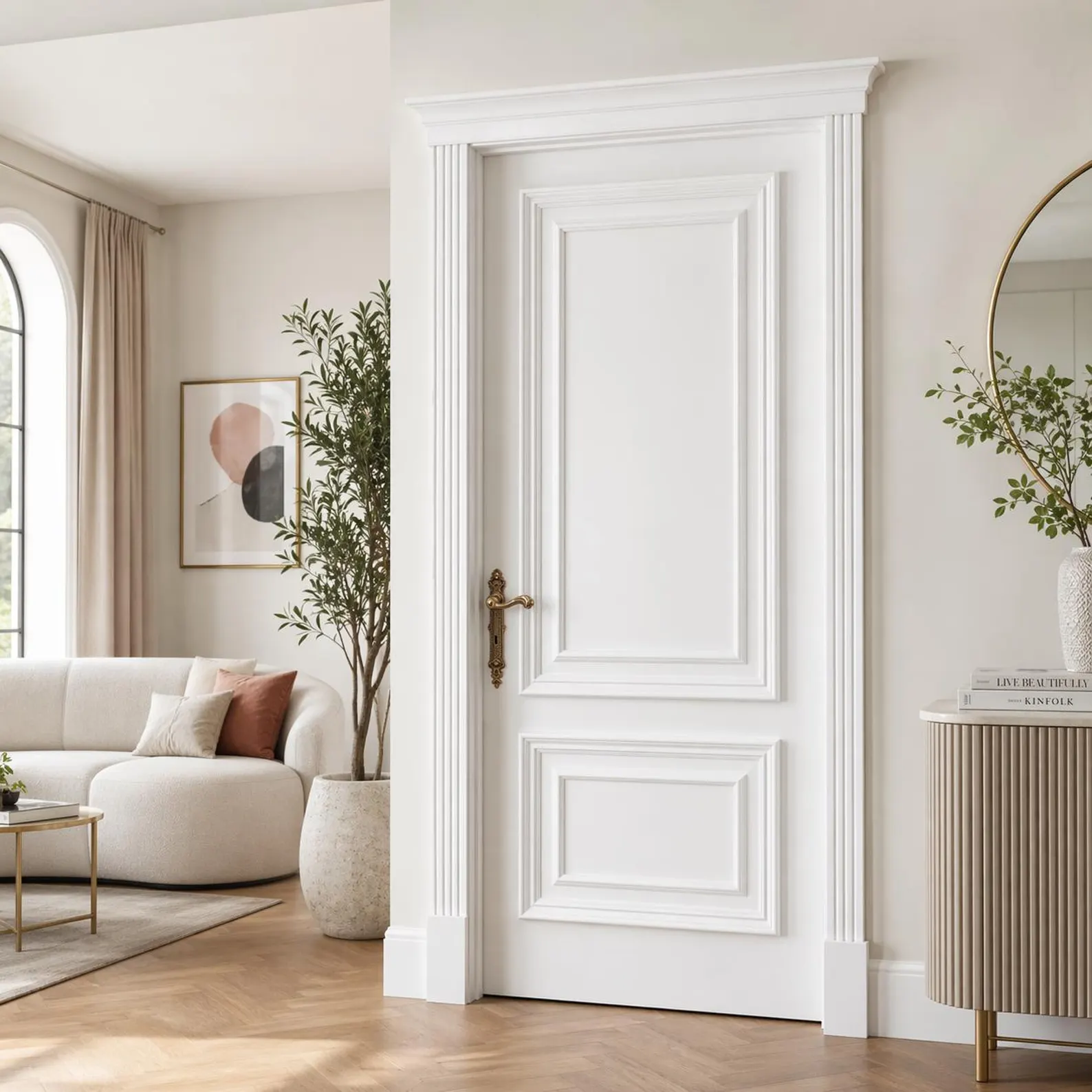 Hand-Carved Teak Wood Entrance Door: Sagwan White Finish - Image 3