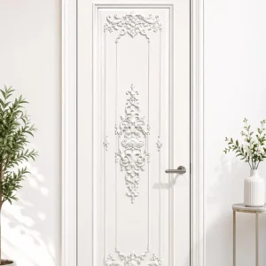 Hand-Carved Teak Wood Entrance Door: Sagwan White Finish
