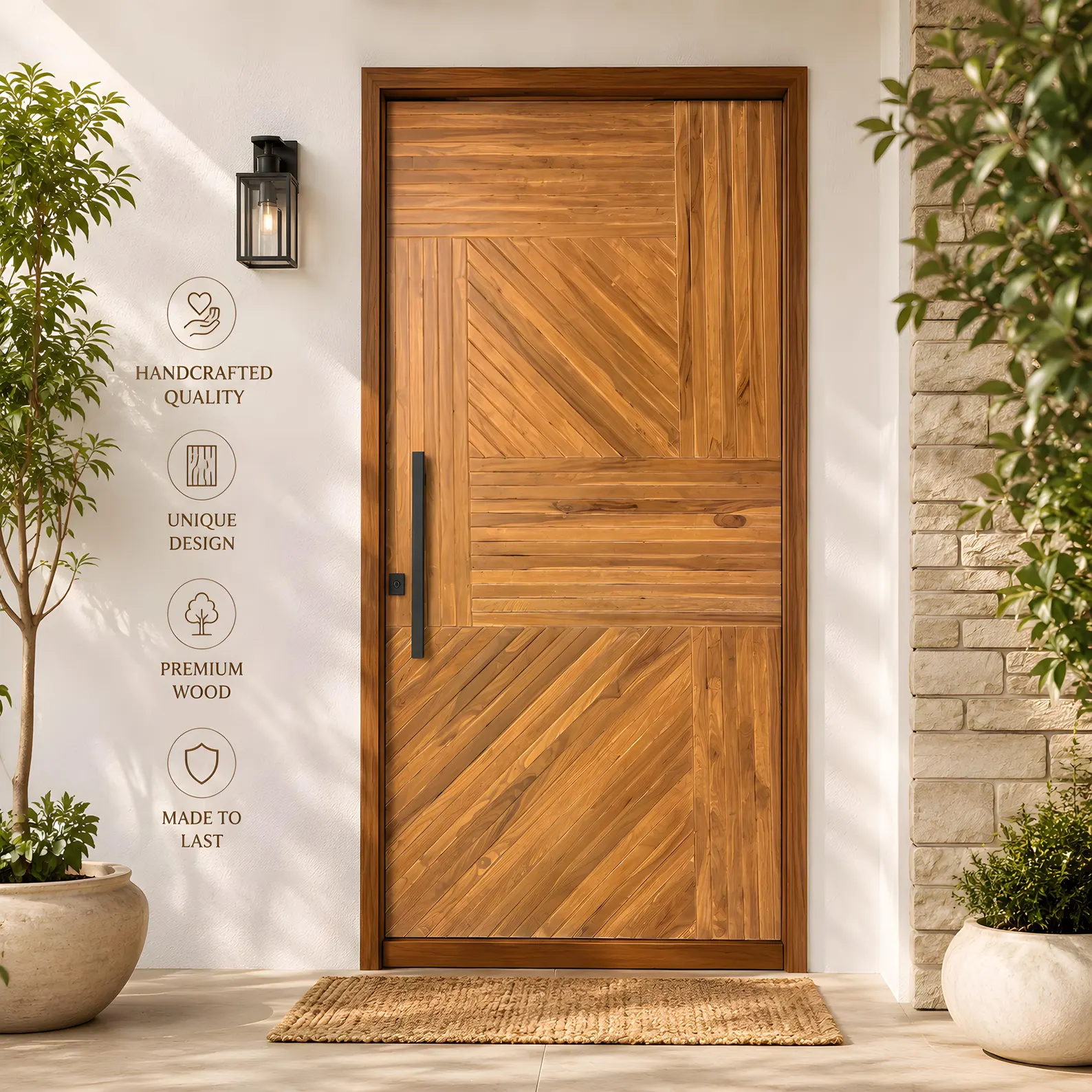 Hand-Carved Teak Wood Entrance Door - Sagwan Elegant Design