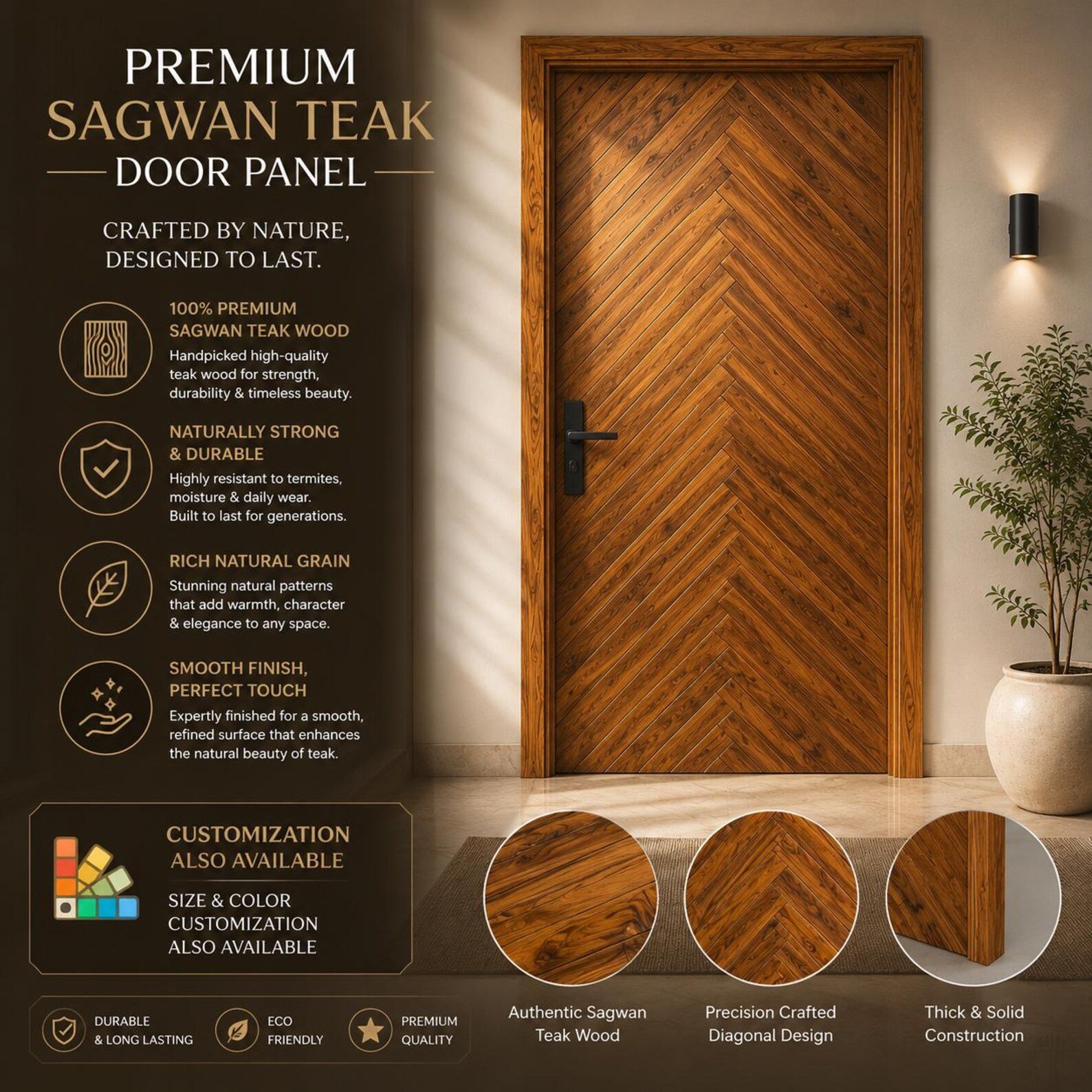 Hand-Carved Teak Wood Entrance Main Door - Sagwan Elegant Design - Image 4