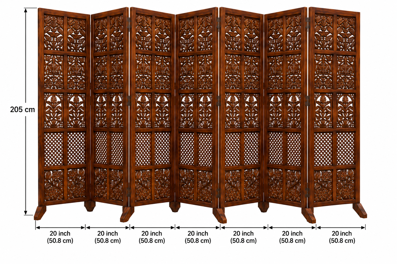 Handcrafted Wooden Room Divider Partition 205 cm Foldable Privacy Screen 6 Panel Customizable - Image 4