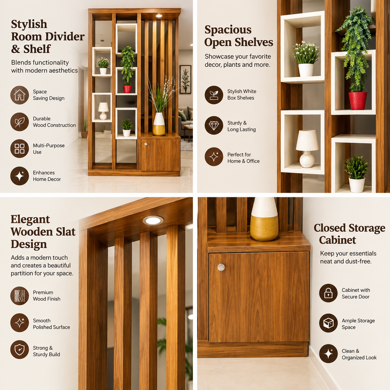 Solid Mango Wood Room Divider 72” x 48” | Wooden Partition Wall with Shelves | Modern Display Unit & Space Separator for Living Room | Custom Size & Finish Available - Image 6