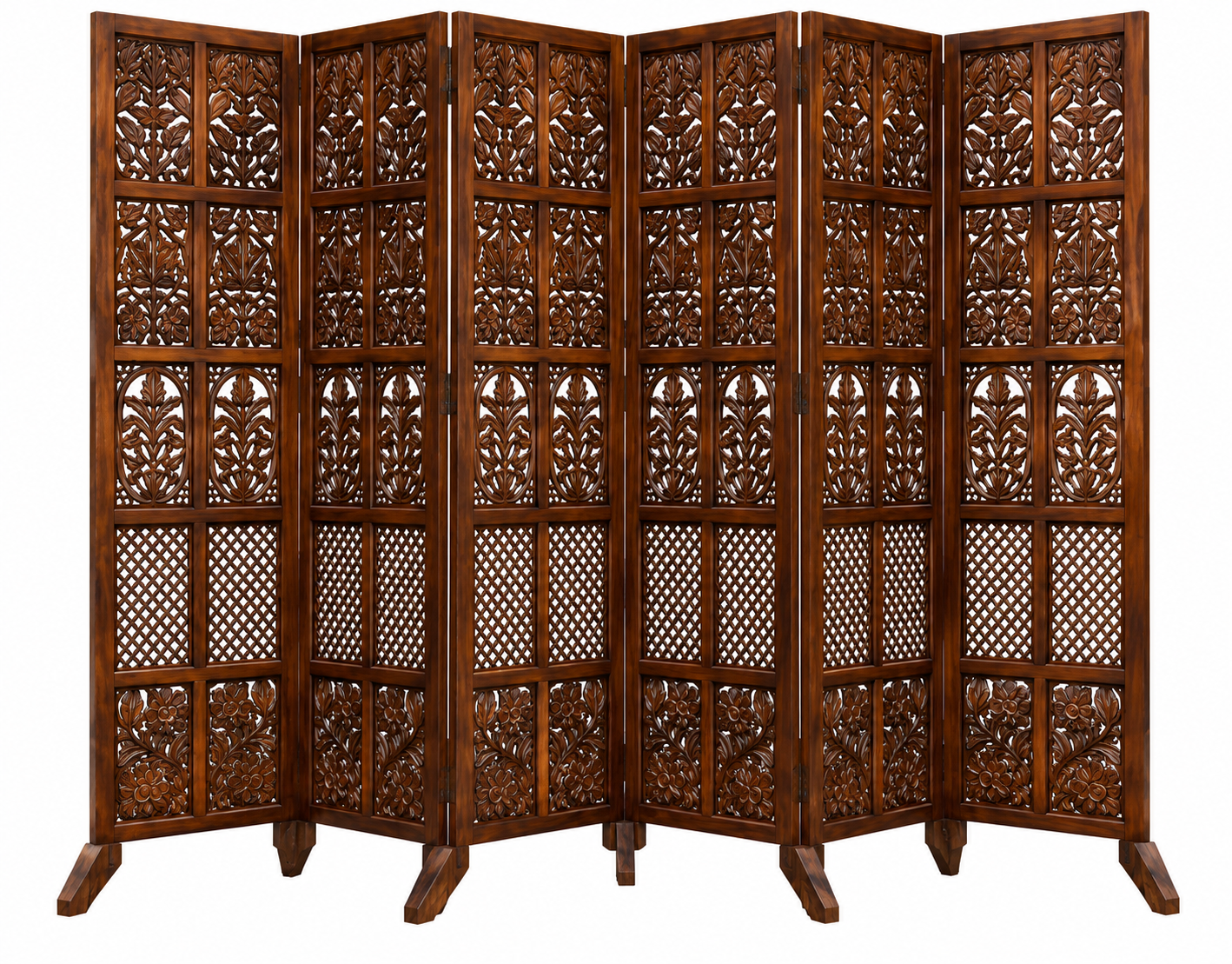 Handcrafted Wooden Room Divider Partition 205 cm Foldable Privacy Screen 6 Panel Customizable
