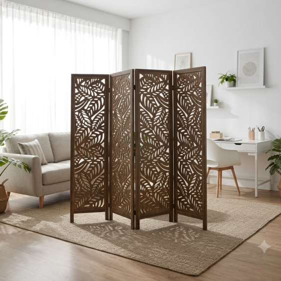 Handcrafted Wooden Room Divider Partition 6 ft Foldable Privacy Screen Customizable