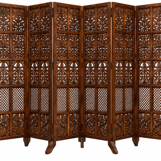 Handcrafted Wooden Room Divider Partition 205 cm Foldable Privacy Screen 6 Panel Customizable