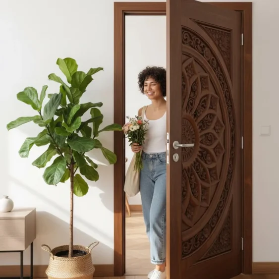 Hand Carved Wooden Main Door Luxury Solid Wood Entrance Door Custom Size