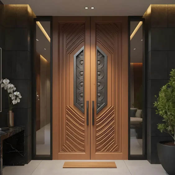 Hand-Carved Teak Wood Double Door: Elegant Sagwan Entrance ( Customization Available)