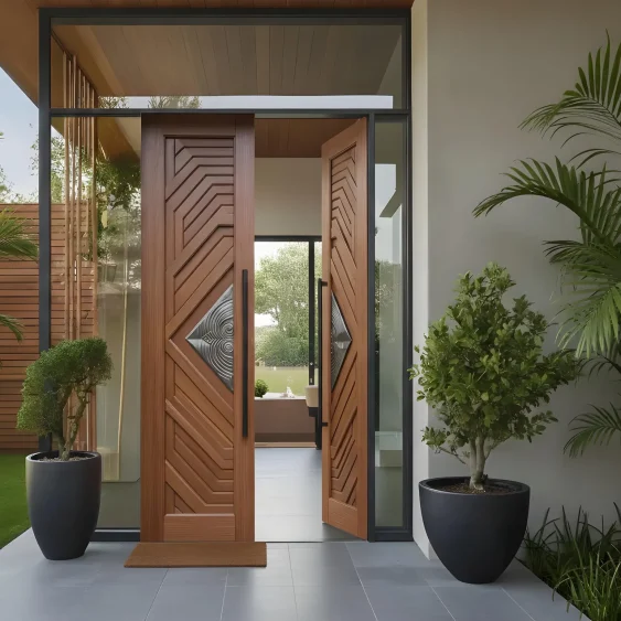Hand-Carved Teak Wood Double Door: Sagwan Entrance, Custom Size Available