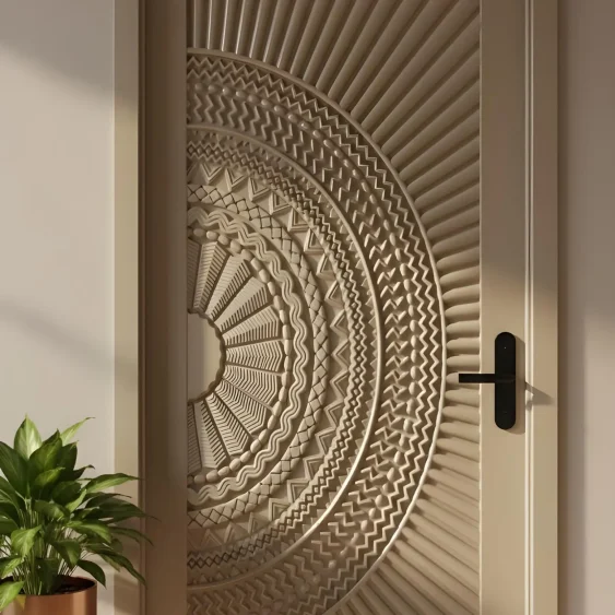 Hand-Carved Teak Wood Entrance Door: Sagwan Off-White Finish