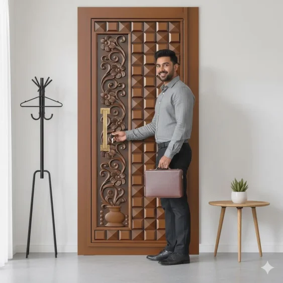 MKH Krafts Elegant Hand-Carved Teak Wood (Sagwan) Entrance Door
