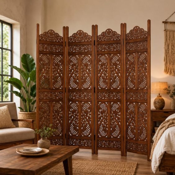 Handcrafted Wooden Room Divider Partition 6 ft Foldable Privacy Screen Customizable